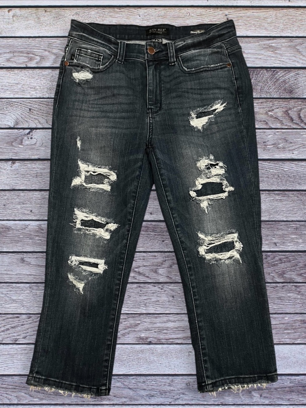 Judy Blue Distressed Straight Blue Jeans Skinny Fit Capris 9 / 29
